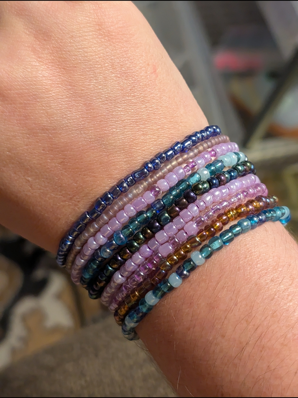 Handmade Multicolor Glass Seed Bead Wrap Bracelet - Purple & Blue